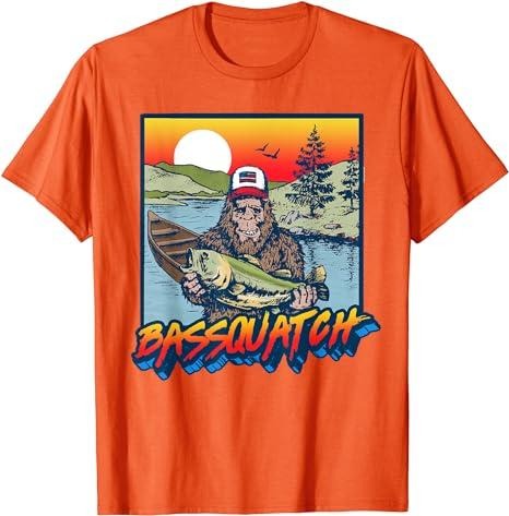Funny Fishing Shirts, Gift For Fisherman, Funny Bass Fishing Sasquatch Retro 80s Fisherman T-Shirt Menswear Top Casual...