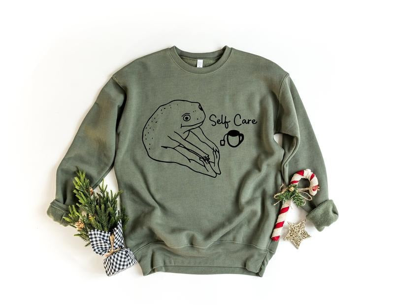 Funny Frog Self Care Shirt, Funny Frog Self Care Retro Sweatshirt, Funny Shirt, Birthday Gift For Her, Cottagecore Frog...