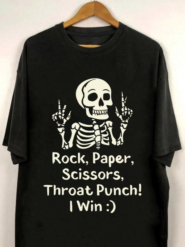 Funny Game Theme Casual T-Shirt, Humorous Rock Paper Scissors Lockthroat Punch Design, Short Sleeve Loose-Fitting Tee for...