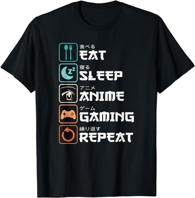 Funny Gamer Shirts, Special Gifts For Gamers, Eat Sleep Anime Gaming Repeat Funny Otaku Gamer T-Shirt Menswear Top Casual...