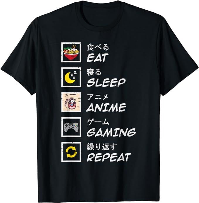 Funny Gamer Shirts, Special Gifts For Gamers, Eat Sleep Anime Gaming Repeat Gamer Teen Boys Girls T-Shirt Menswear Top...