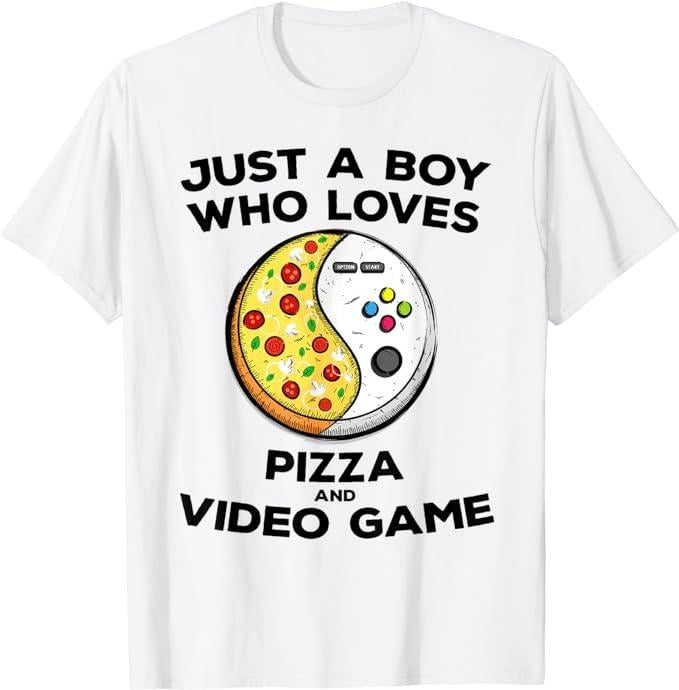 Funny Gamer Shirts, Special Gifts For Gamers, Just a Boy Who Love Pizza and Video Game Funny Gaming Quote T-Shirt...