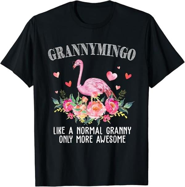 Funny Grandma Shirt Grandmother Flamingo Grannymingo Like Normal Granny Funny Grandma Casual Cotton Top T-Shirts, Hoodie, Sweatshirt