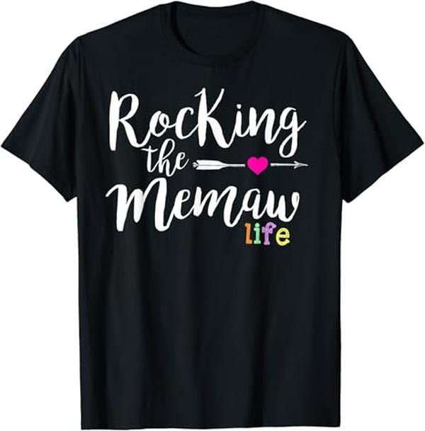 Funny Grandma Shirt, Gift For Grandmother, Rocking the Memaw Life Funny Cute Grandma T-Shirt Casual Cotton Top Hoodie,...