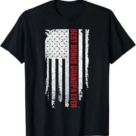 Funny Grandpa Shirt, Gift For Grandfather, Best Bonus Grandpa Ever American USA Flag T-Shirt Menswear Casual Cotton Top...