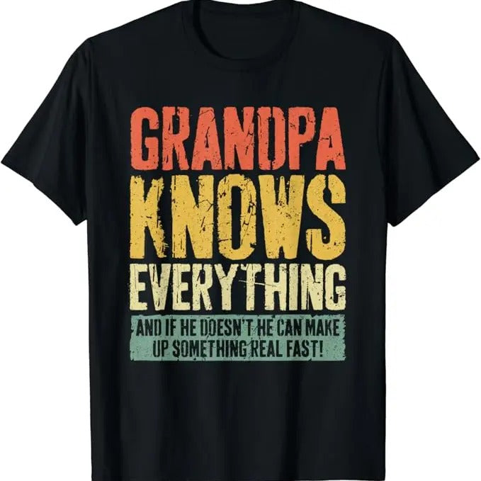 Funny Grandpa Shirt, Gift For Grandfather, Grandpa Knows Everything T-Shirt Menswear Casual Cotton Topstyle{n002}2...