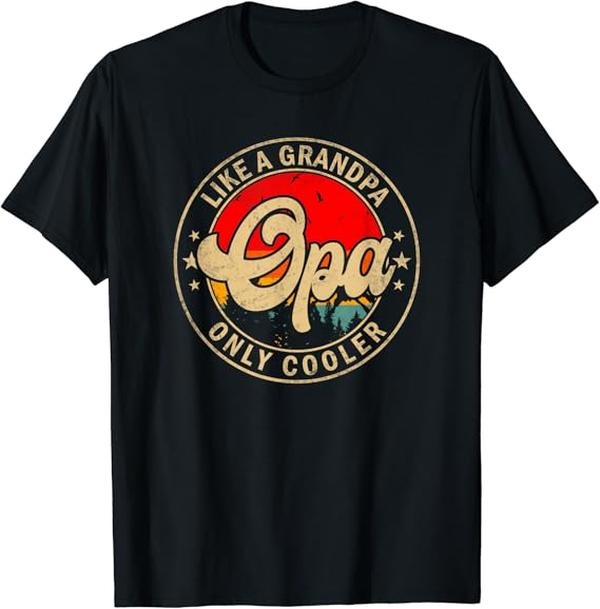Funny Grandpa Shirt, Gift For Grandfather, Men's Opa Like A Grandpa Only Cooler Funny Papa Grandpa T-Shirt Menswear...