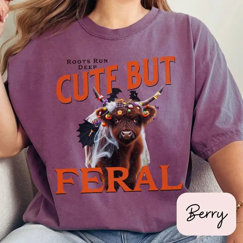 Funny Halloween Shirt,Feral Girl Halloween Highland Cow,Cow Shirt Women, Sarcastic Shirt, Funny Saying Shirt,Cowgirl...