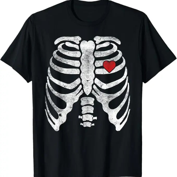 Funny Halloween Shirts For Men, Heart Rib Cage X-Ray Adult Funny Halloween Skeleton T-Shirt Menswear