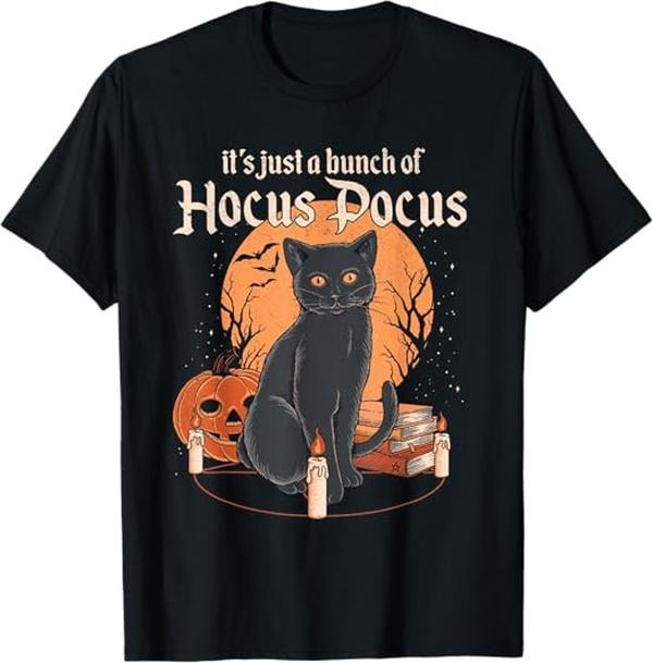 Funny Halloween Shirts For Men, It's Just A Bunch Of Hocus Pocus Funny Cat T-Shirt Menswear