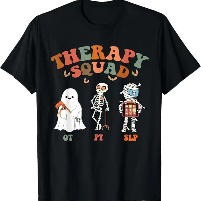 Funny Halloween Shirts For Men, Retro Therapy Squad SLP OT PT Team Halloween Funny Physical T-Shirt Menswear
