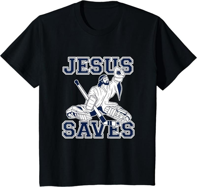 Funny Hockey Shirt, Jesus Saves Shirt - Goalie Shirt Clothing Menswear Hoodie, Sweatshirt | HypeCrazeTee.com