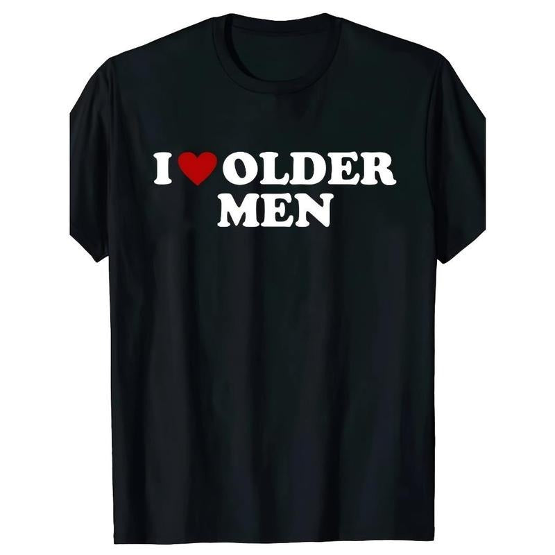 Funny I love old man T-shirt Red heart summer pattern cotton street short sleeve Valentine's Day Christmas gift T-shirt...