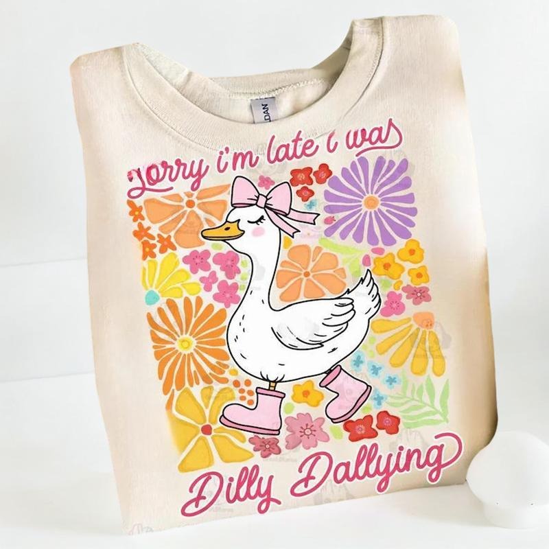 Funny Mama Goose Crewneck Sweatshirt, Sorry I'm Late I Was Dilly Dallying Goose Tee, Sarcastic Retro Shirt, Boho Floral...