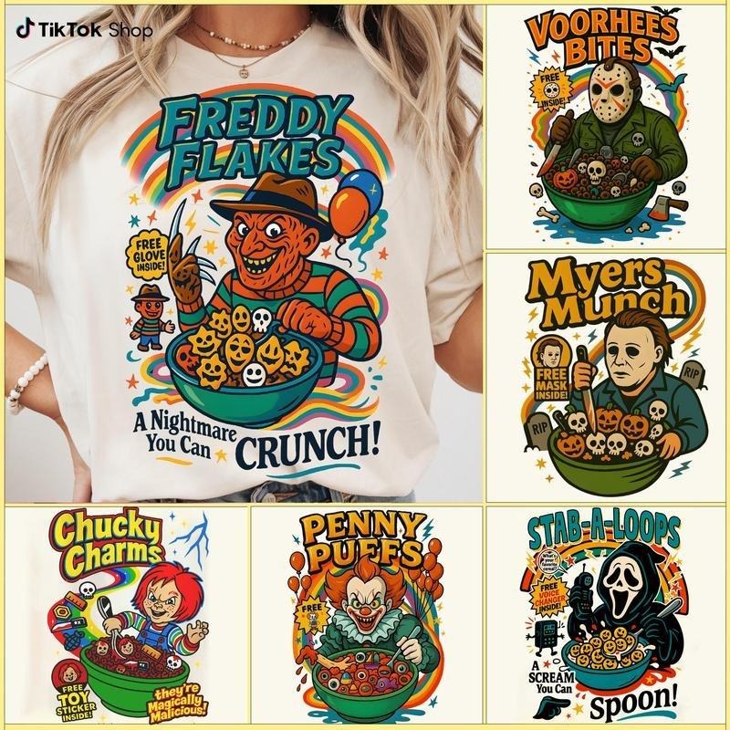 Funny Meme Halloween Horror Character Retro Horror Shirt Horror Cereal Shirt Halloween Movie Casual Round Neck T-Shirts, Hoodie, Sweatshirt
