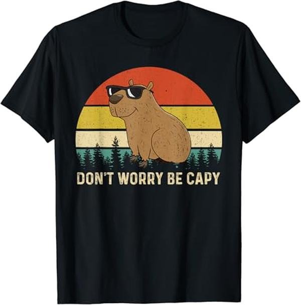Funny Meme Shirts For Men, Cool Capybara Don't Worry Be Cappy Vintage Funny Rodent Meme T-Shirt Menswear Top Hoodie,...