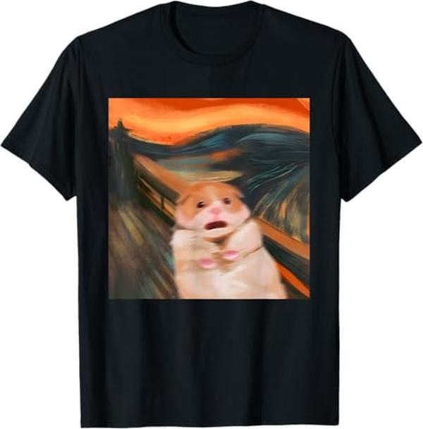 Funny Meme Shirts For Men, Funny Scared Hamster Meme Scream Graphic T-Shirt Menswear Top Hoodie, Sweatshirt
