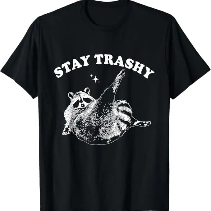 Funny Meme Shirts For Men, Stay Trashy Funny Raccoon Trash Panda Raccoon Meme T-Shirt Menswear Top Vintage Raccoon...