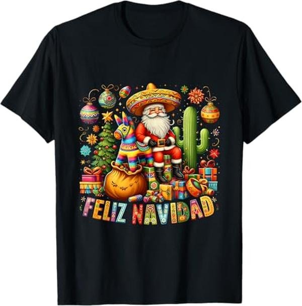 Funny Mexican Christmas Shirt, Christmas Gift, Feliz Navidad Mexican Funny Christmas Santa Festive Graphic T-Shirt