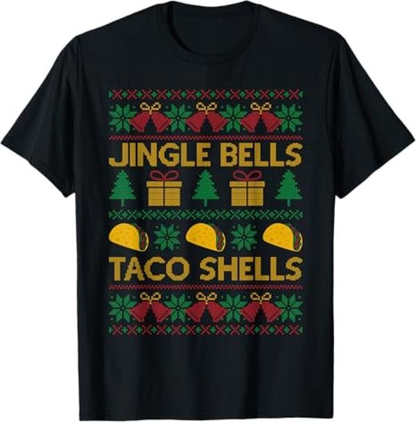 Funny Mexican Christmas Shirt, Christmas Gift, Jingle Bell Taco Shells Funny Mexican Christmas Apparel T-Shirt