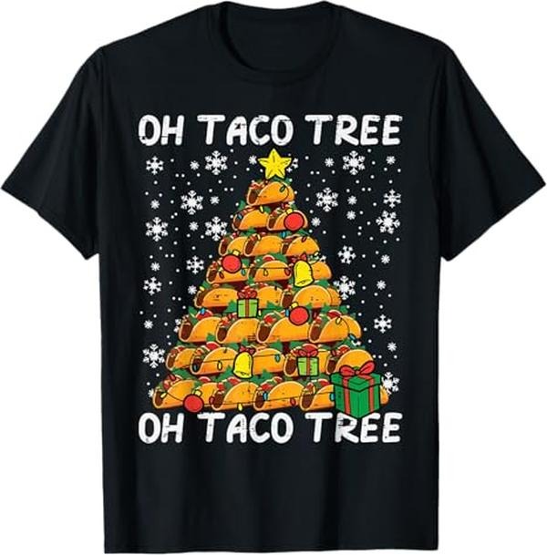 Funny Mexican Christmas Shirt, Christmas Gift, Tacos Christmas Tree Funny Xmas Foodie Mexican T-Shirt