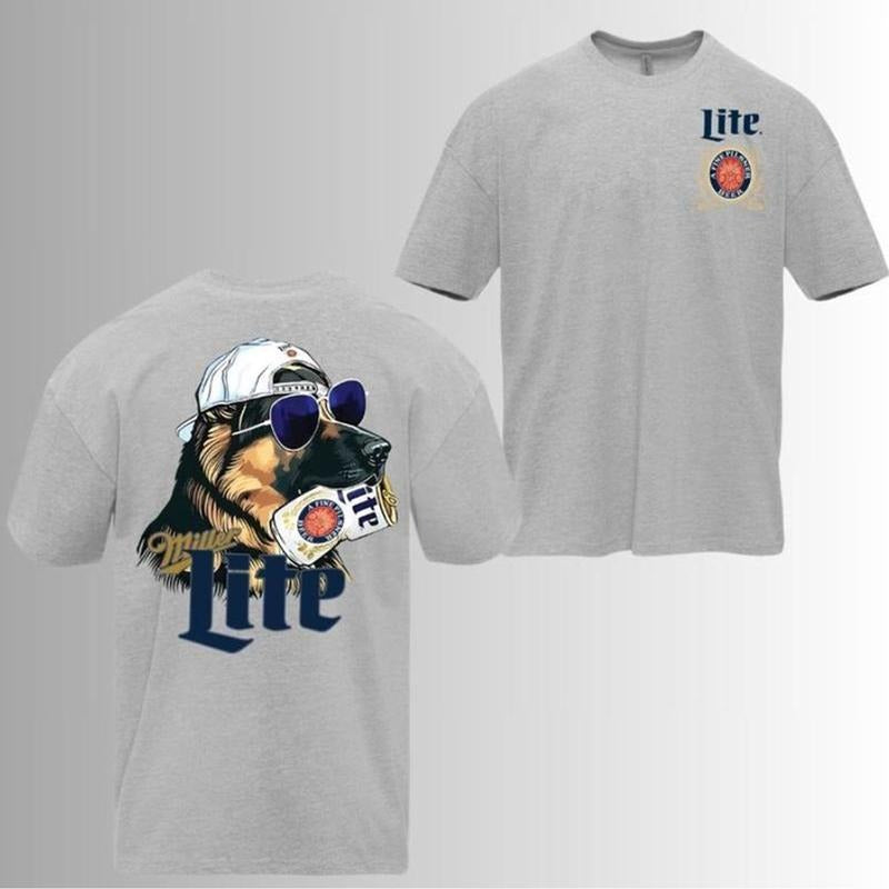 Funny Miller Lite German Shepherd Hunting Cool Style T-shirt 2 Sides Unisex Cotton Fit, Black, White, Navy, 100% US...