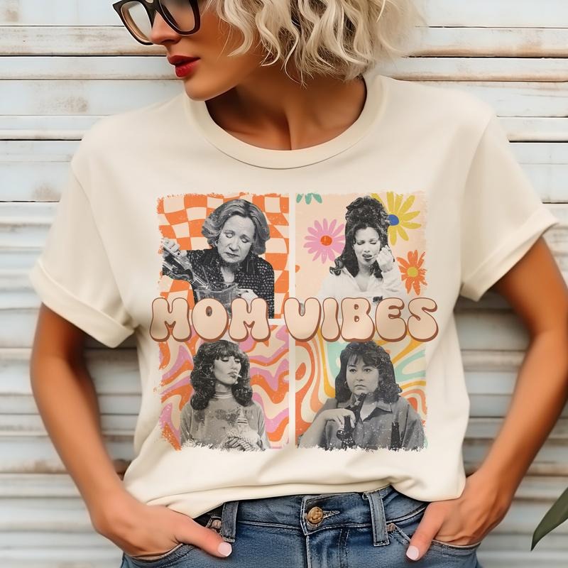 Funny Mom Vibes Tee Trendy Mom Outfit Mom Vibes Tops Wine Mom Tees TV Mom Tshirts Sarcastic Mama T-Shirts Womens Mama...