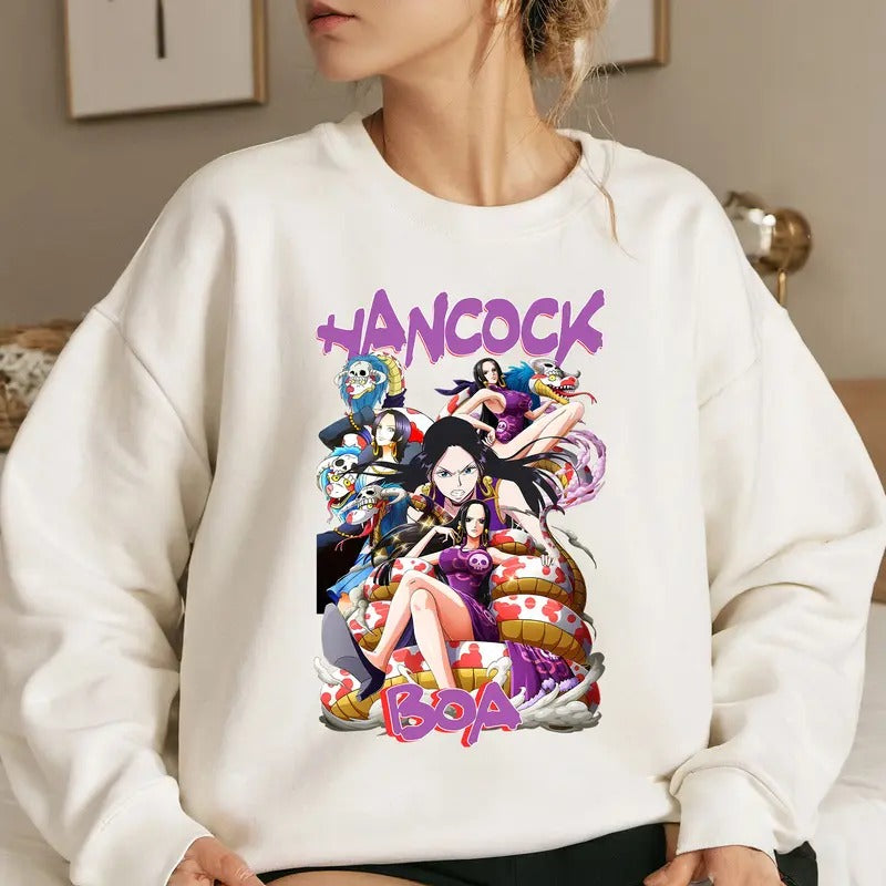 Funny Pirate Empress Kuja Pirates Shichibukai OP Shirt Crewneck Hoodie, Anime Shirt Comfort Cotton Sweatshirt