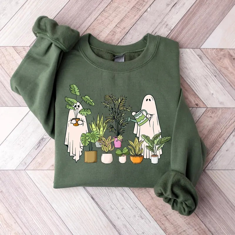 Funny Plant Ghost Sweatshirt, Halloween Plant Lady Shirt, Plant Lover Gift, Ghost Crewneck Sweatshirt, Spooky Gardener...