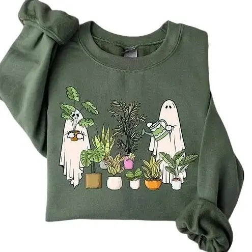 Funny Plant Ghost Sweatshirt, Halloween Plant Lady Shirt, Plant Lover Gift, Ghost Crewneck Sweatshirt, Spooky Gardener...
