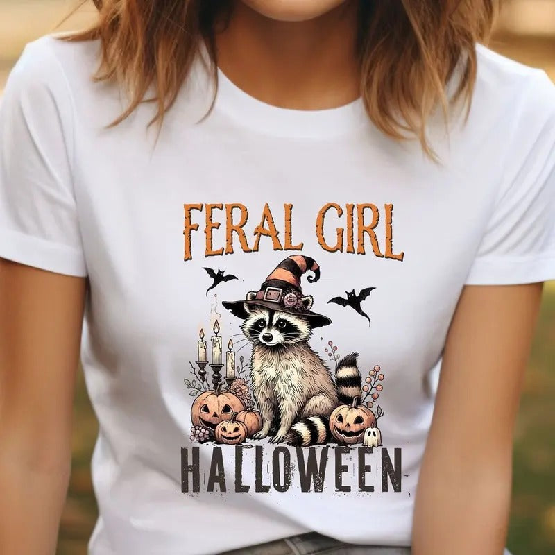 Funny Raccoon Halloween Shirt, Cute Raccoon Shirt, Raccoon Shirt, Feral Girl Halloween, Halloween Gift, Halloween Shirt,...