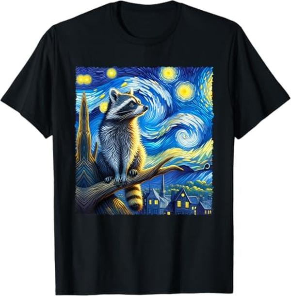Funny Raccoon Shirt, Distressed Raccoon Starry Night Painting Raccoons Van Gogh Funny T-Shirt For Men