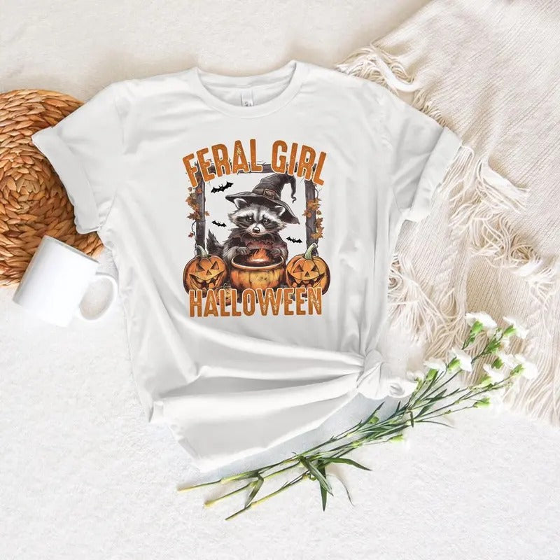 Funny Raccoon Shirt, Feral Girl Halloween Shirt, Y2K Shirt, Retro Raccoon, Cute But Feral, Funny Meme Tee Hoodie, Sweatshirt