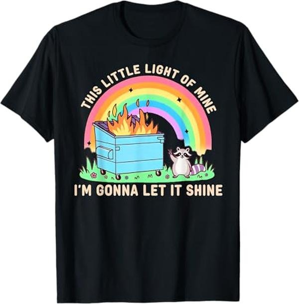 Funny Raccoon Shirt, Funny Groovy This Little Light-Of Mine Dumpster Fire Raccoon Funny T-Shirt For Men