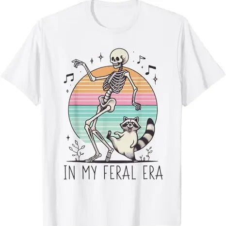 Funny Raccoon Shirt, In My Feral Era Funny Skeleton And Raccoon Funny T-Shirt For Men