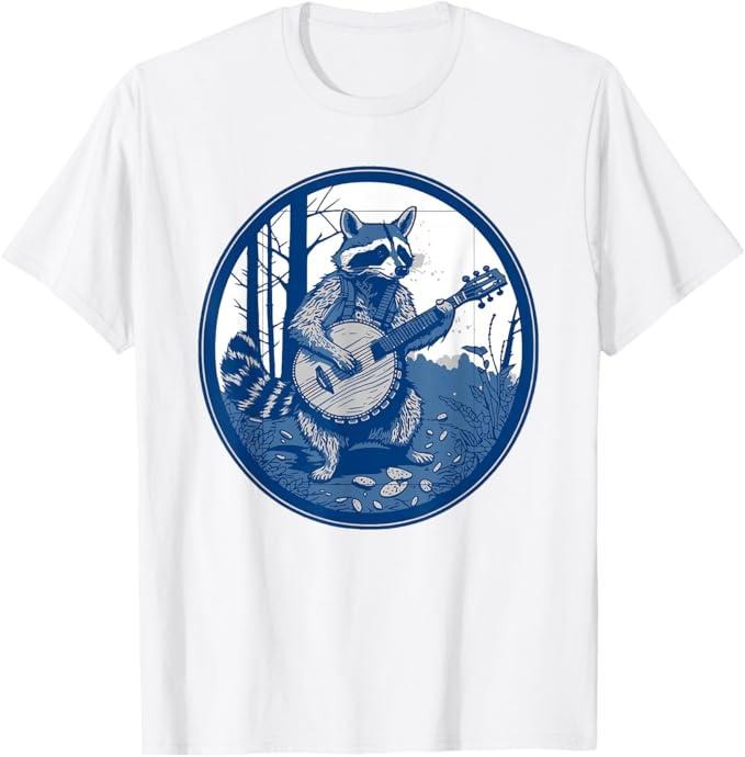 Funny Raccoon Shirt, Raccoon Playing Banjo Vintage Cottagecore Funny T-Shirt For Men