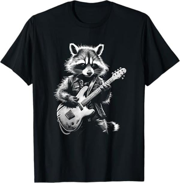 Funny Raccoon Shirt, Rock Raccoon Playing Guitar T-Shirt For Men