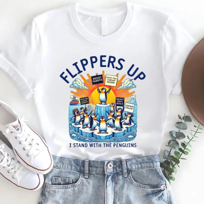 Funny Resist Penguins Protest Against Tariffs Flippers Up Penguin T-Shirts, Hoodie, Sweatshirt