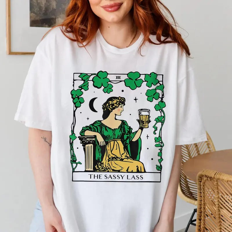Funny Saint Patrick's Day Shirt, Irish Tee, The Sassy Lass Tarot Card T-shirt, Lucky Shirt, Shamrock T-shirt, Tarot Card,...