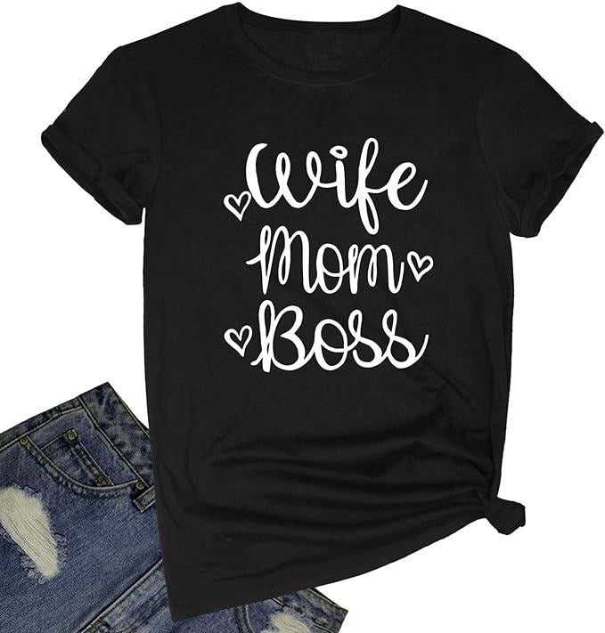 Funny Shirts For Women, Wife Mom Boss Graphic Funny T Shirts Cute Tees Womenswear Casual Cotton Hoodie, Sweatshirt
