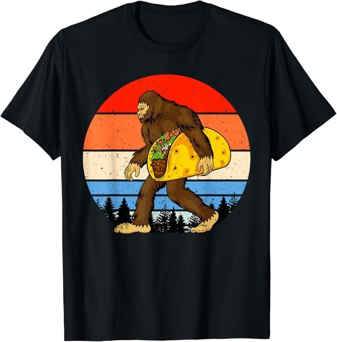 Funny Taco Shirts Mexican Food Lovers Funny Bigfoot Holding Taco Menswear Top Casual Classic T-Shirts, Hoodie, Sweatshirt