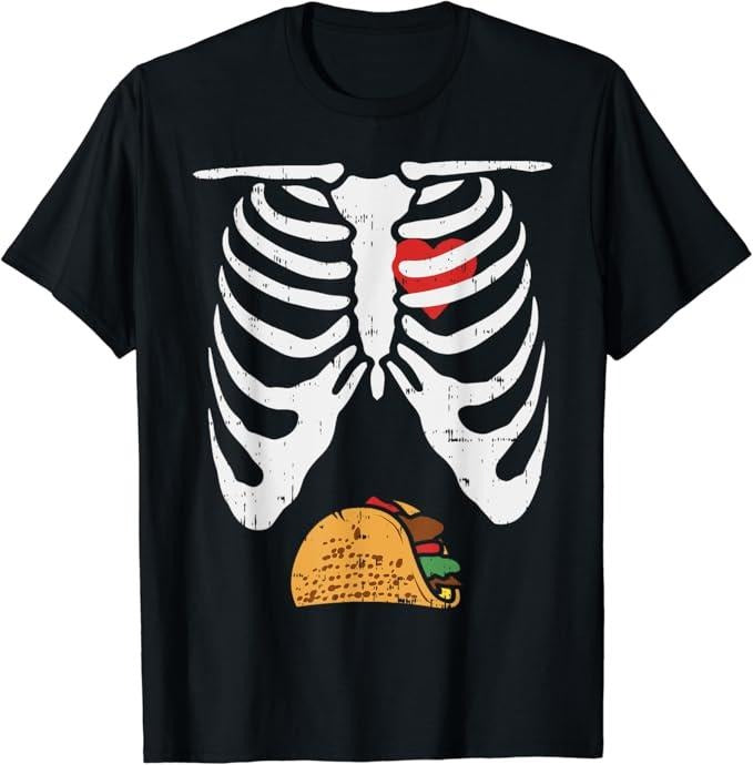 Funny Taco Shirts, Gifts For Mexican Food Lovers, Halloween Dad Skeleton Taco Belly Funny Pregnancy Couple Men T-Shirt...