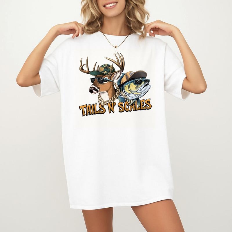 Funny Tails and Antlers Deer Hunting T-shirt Unisex Fishing and Hunting Hunt and Fish Graphic Bass Fishing Cotton...