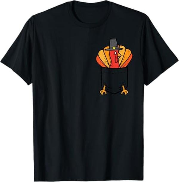 Funny Thanksgiving Shirts, Pocket Pilgrim Turkey Feet Funny Thanksgiving T-Shirt