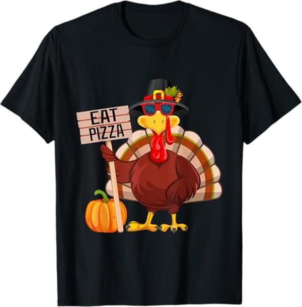 Funny Thanksgiving Shirts, Turkey Eat Pizza Vegan Funny Thanksgiving Women Men T-Shirt