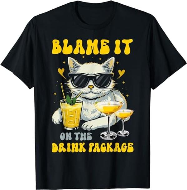Funny Vacation Shirt, Blame It On The Drink Package Funny Cat Cruise T-Shirt Menswear Casual Cotton Hoodie, Sweatshirt