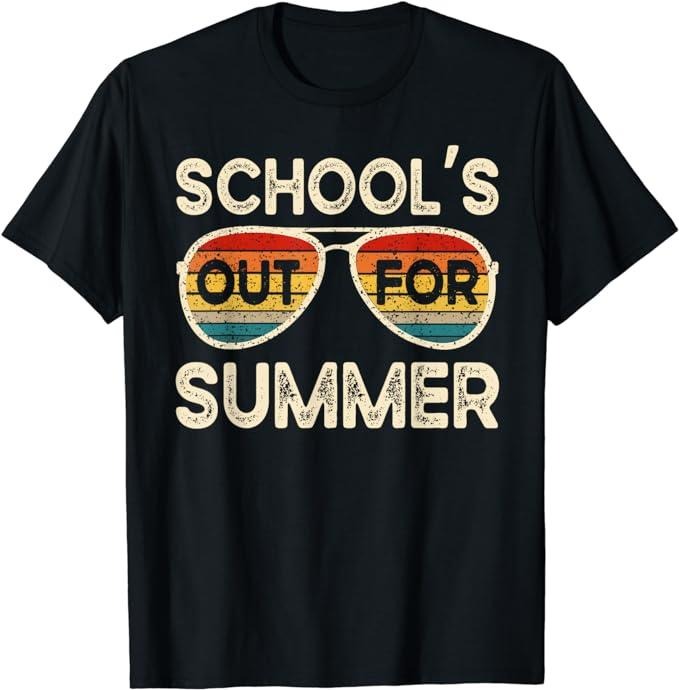 Funny Vacation Shirt, Retro Last Day Of School Schools Out For Summer Teacher T-Shirt Menswear Casual Cotton Hoodie,...