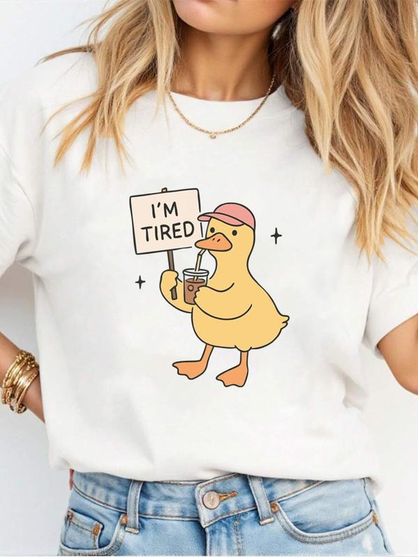 Funny Women's T-Shirt Top with Cartoon Animal and Letter Print, Casual Loose-Fitting Tee, Fun and Unique Design, Perfect...