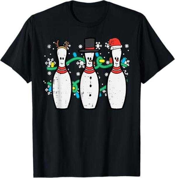 Funny Xmas Men Women Family T-Shirt, Christmas Bowling Funny Xmas Sports Bowler Men Women T-Shirt