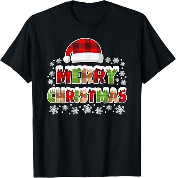 Funny Xmas Men Women Family T-Shirt, Merry Christmas Buffalo Plaid Xmas T-Shirt